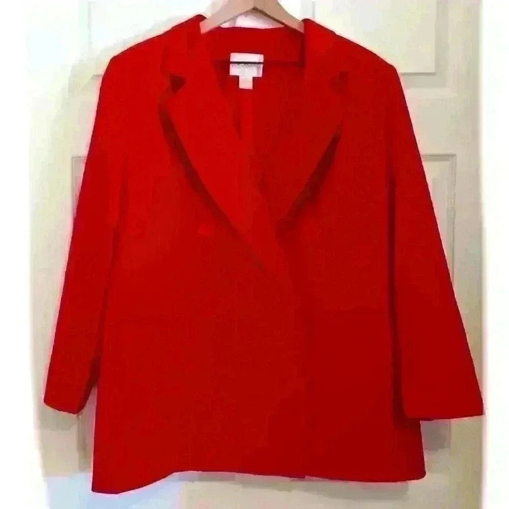 Jon Lawrence Womens 100% Wool Double Breasted Blazer Size 18W Red Career Office